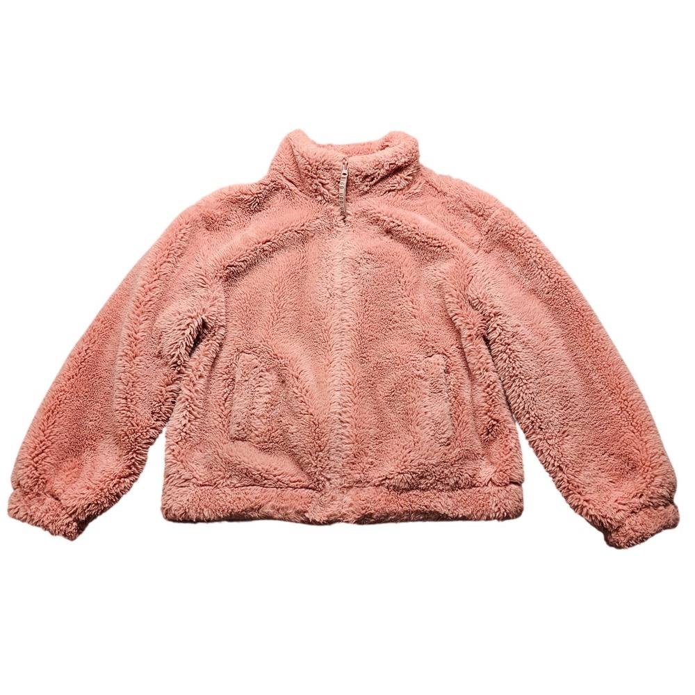 UGG Womens Rose Pink Faux Fur Full Zip Teddy Fleece Jacket Mock Neck Medium
